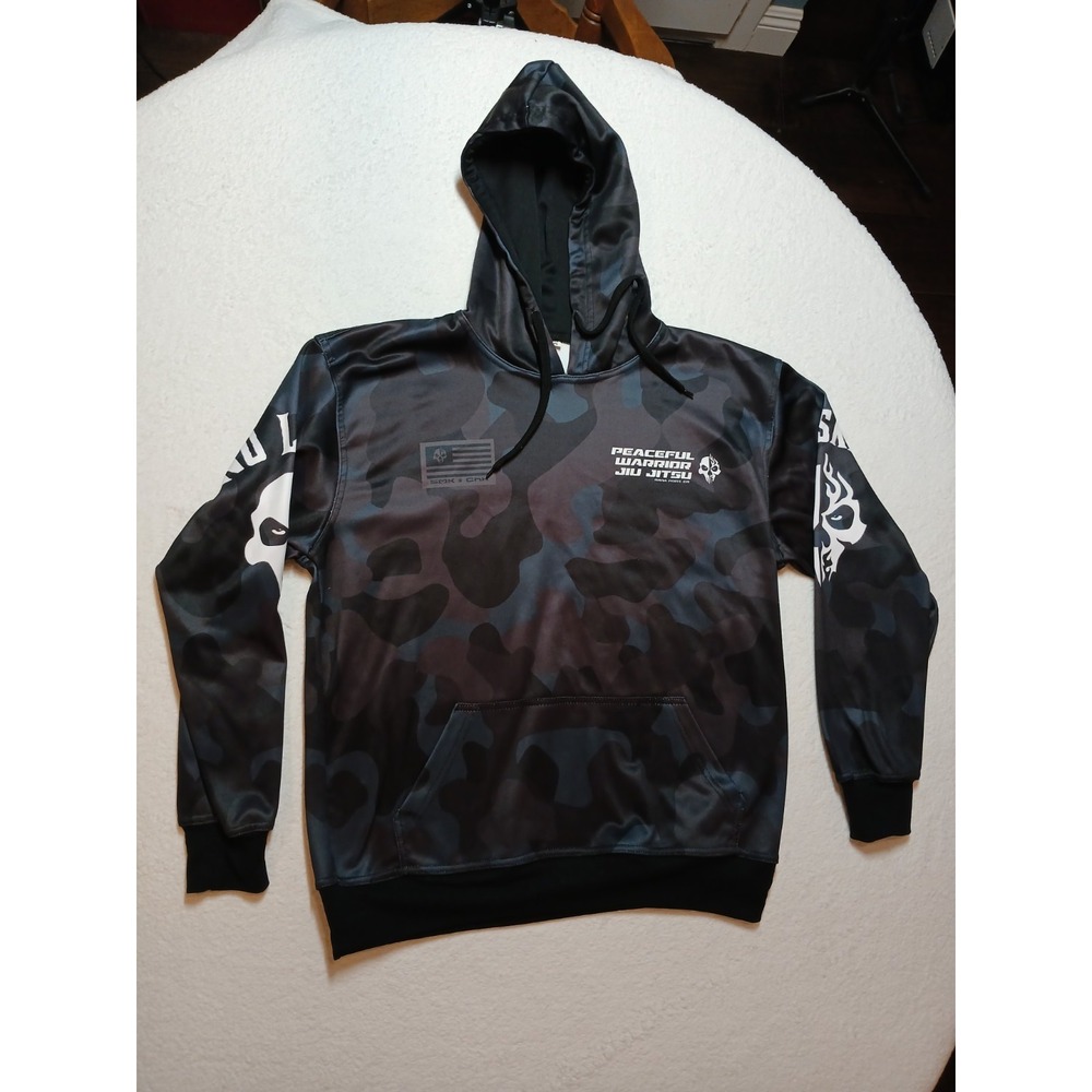 Peaceful Warrior Jiu Jitsu Hoodie Camo Smoke Check BJJ MMA Sweatshirt Size Small